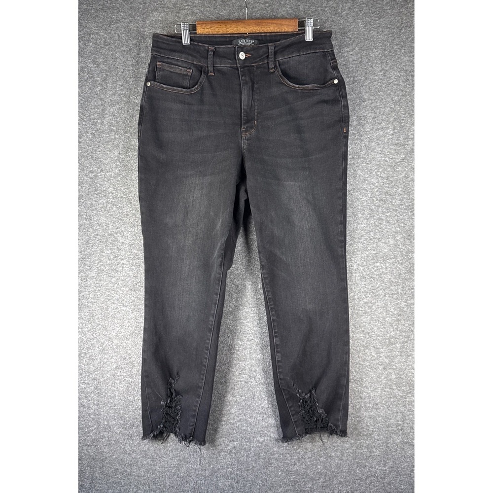 Judy Blue Cropped Straight Jeans Women 14W Black Stretchy Distressed Frayed Hem